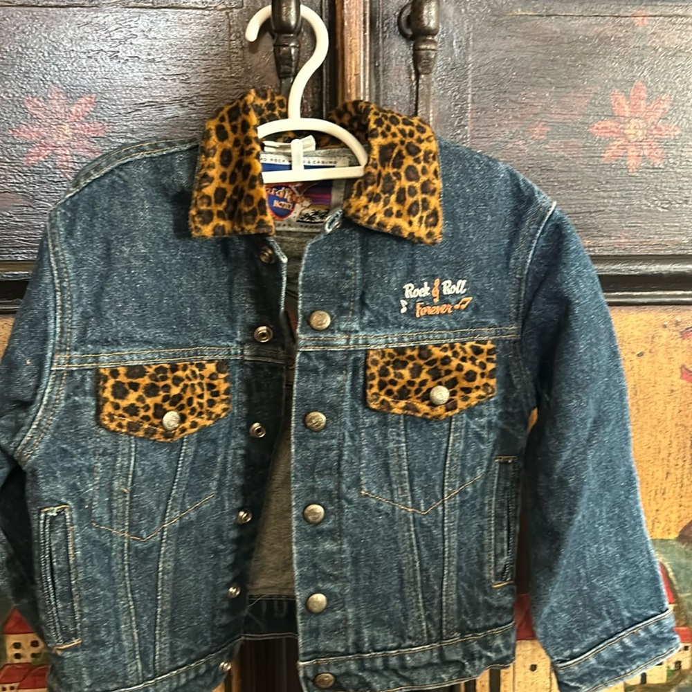 Girl's Jean Jacket with Leopard Trim